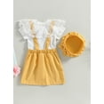 thumbnail image 3 of Coduop Toddler Baby Girl 3Pcs Sets Lace Ruffles Short Sleeve T-Shirts + Suspender Straps Skirts Hat, 3 of 7
