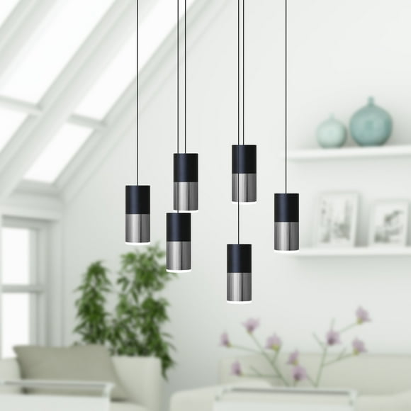 Corona 6 Light Black-Nickel Pendant - Oval Canopy