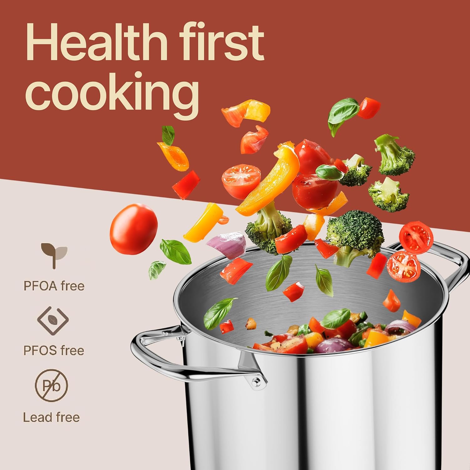 Bakken- Swiss 20-Quart Stainless Steel Stockpot with Glass Lid –Heavy-Duty, Induction Compatible, Easy Cleaning & Dishwasher Safe