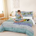 thumbnail image 3 of Manfei Rustic Pike Fish Full Size Bedding Sets, Retro Wooden Cabin Full Size Bed in a Bag, Teal Gray, Reversible, 7pcs, 3 of 6