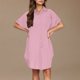 thumbnail image 4 of Mini Falda de Algodón con Pantalones Cortos Botón de Verano Hasta Vestido de Camisa con Cuello, 60% Algodón 40% Lino Mini Vestido, Lavado a Mano Desgaste Casual, 4 of 9