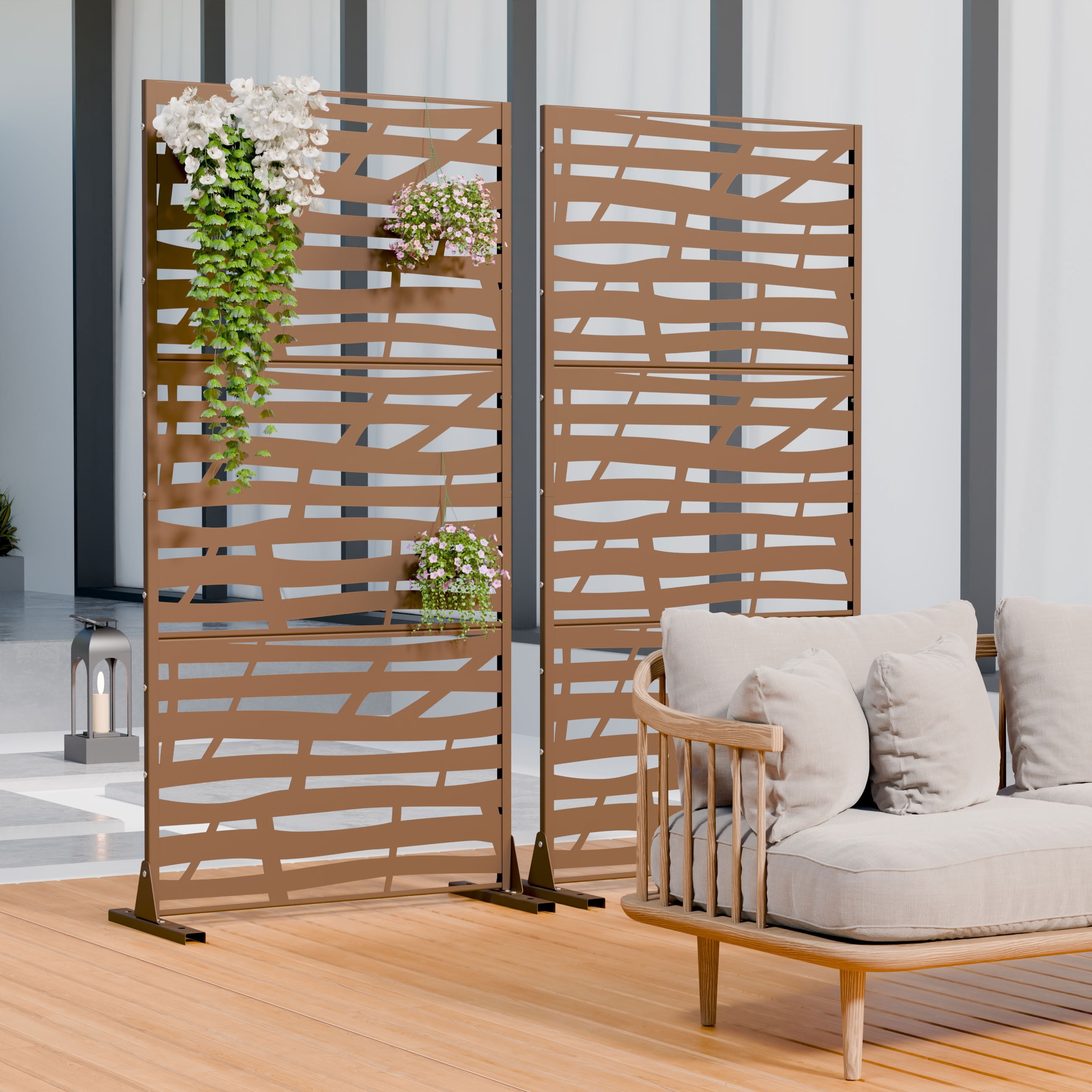 MAYEERTY 72*35in Outdoor Privacy Screen, Rust Resistant Metal Privacy Fence, Patio Deck Privacy Panel for Balcony, Garden