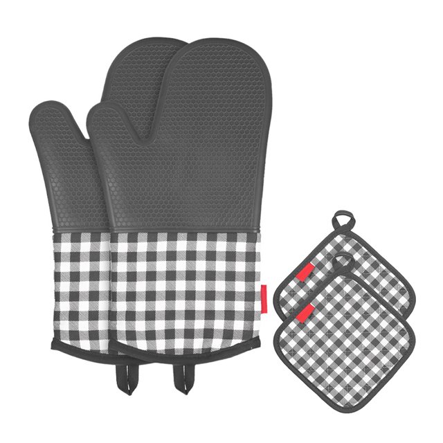 Titular de la olla,Guantes de silicona resistentes al calor para horno, guantes antideslizantes para Tomshoo Gris