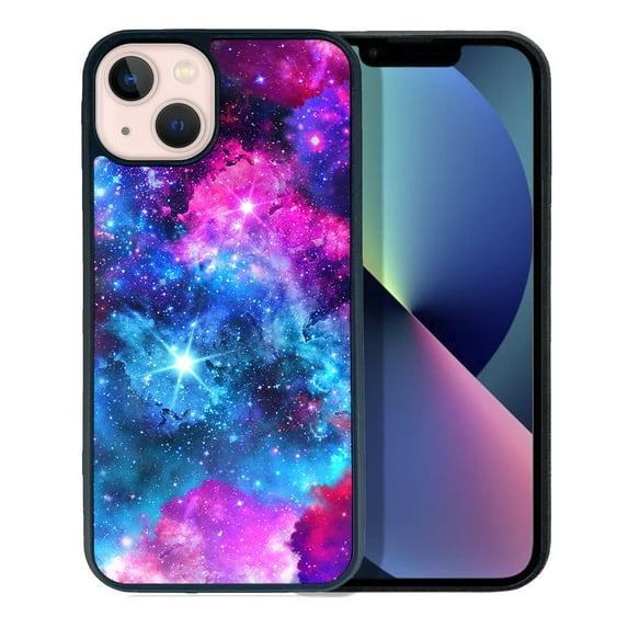 FINCIBO Soft Rubber Protector Cover Case for Apple iPhone 13 6.1" 2021 (NOT FIT Apple iPhone 13 mini 5.4" 2021/iPhone 13 Pro 6.1" 2021/iPhone 13 Pro Max 6.7" 2021), Celestial Blue Purple Galaxy