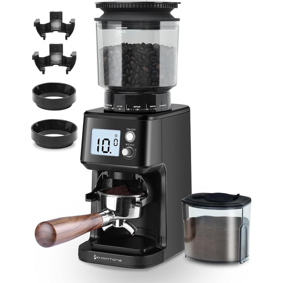 Homtone Electric Burr Coffee Grinder, Conical Anti-Static Espresso Grinder with 51 Precise Settings, Digital Display, Adjustable for 2-12 Cups, 120v Clog-Free, Black