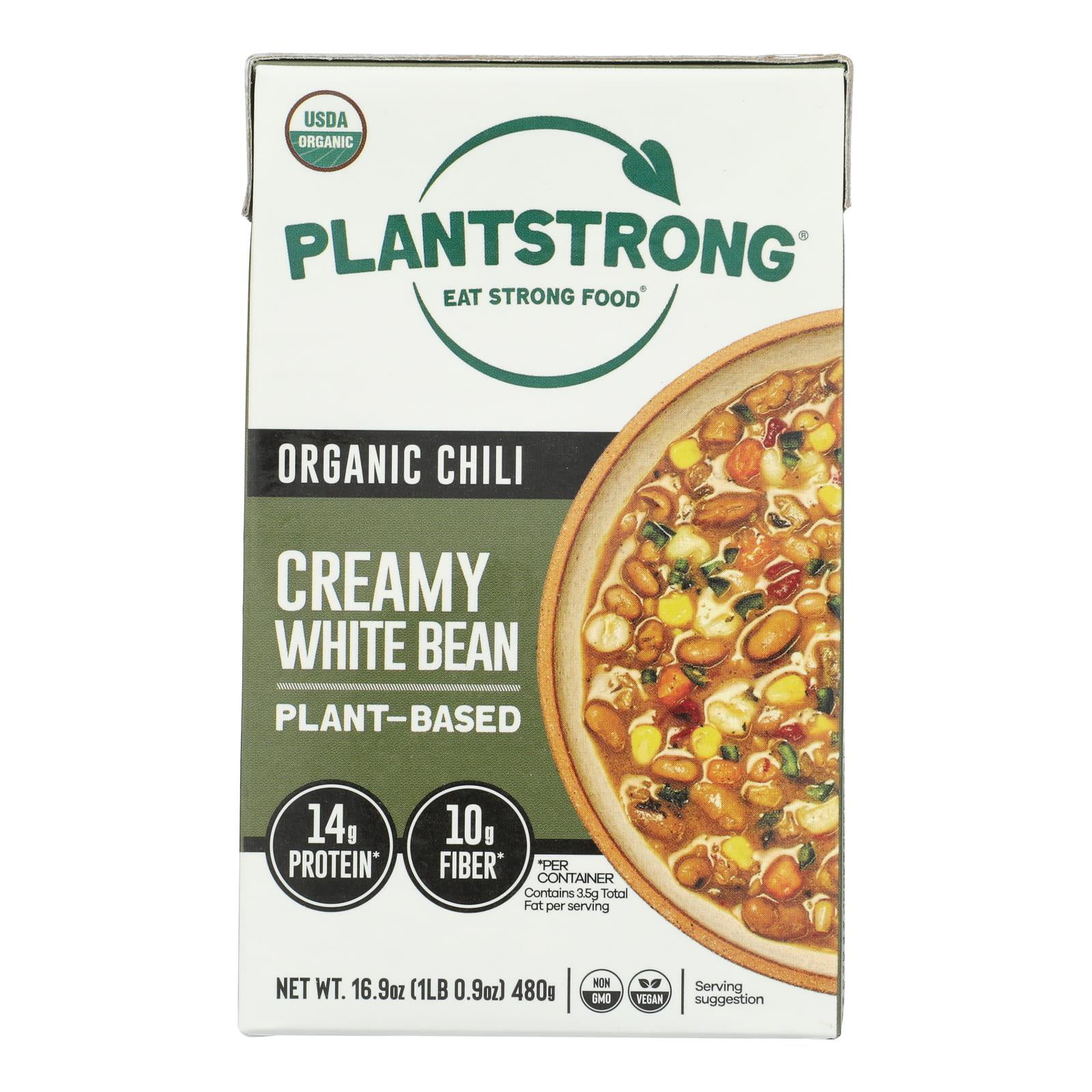PLANTSTRONG - Creamy White Bean Chili for Quick Comfort Meals - 16.9 Oz, Case of 6
