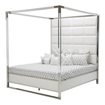 Michael Amini State St. Metal Eastern King Canopy Bed in Off White