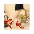 thumbnail image 3 of BLISSFUL STEP Women's Shoes Strappy Lace Up Open Toe Stiletto High Heel Dress Sandals  Red 5, 3 of 8