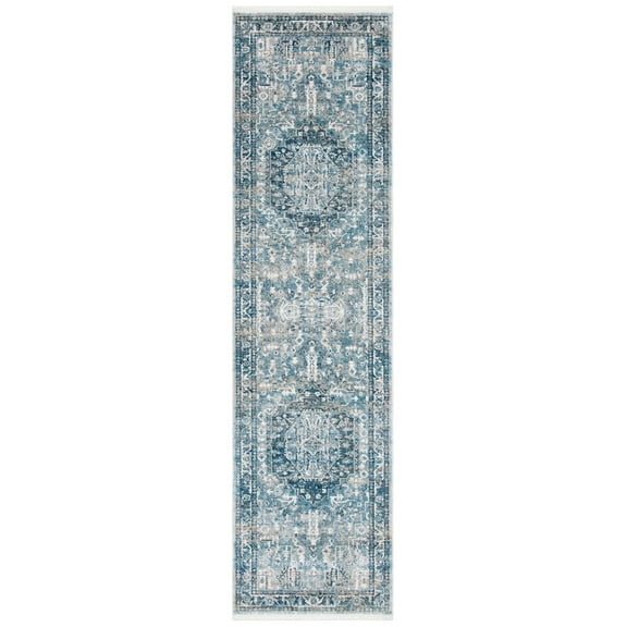 SAFAVIEH Victoria Creighton Floral Bordered Runner Rug, Blue/Grey, 2'2" x 6'