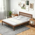thumbnail image 4 of Gymax Queen Platform Bed with Headboard Solid Wood Leg Mattress Foundation Walnut, 4 of 9