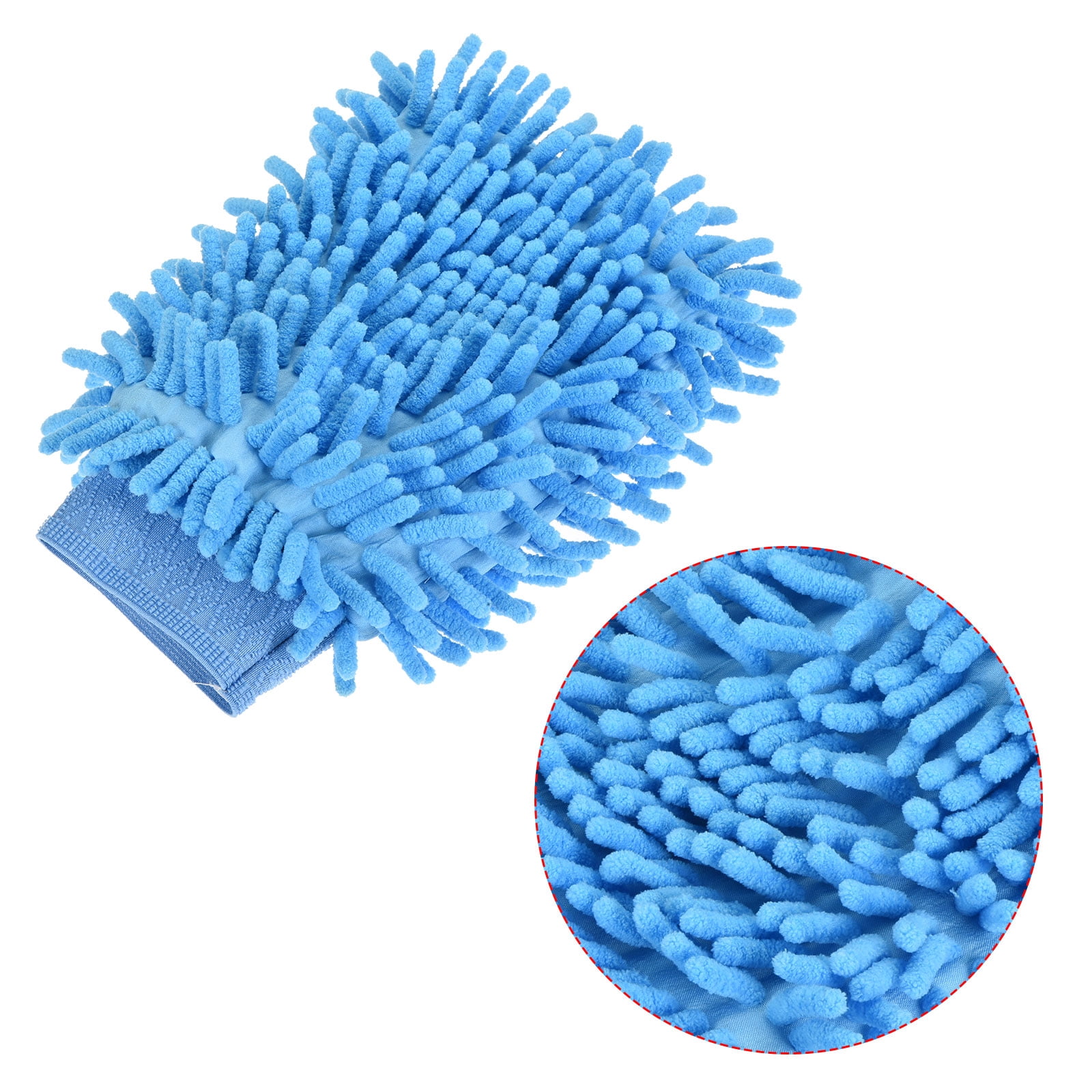 Unique Bargains Double-Sided Microfiber Soft Chenille Dusting Wash Mitten Blue