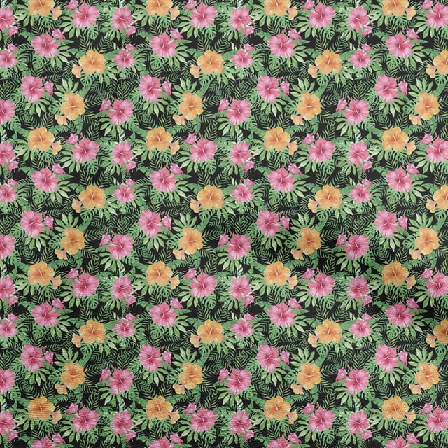 oneOone Rayon Black Fabric Tropical Sewing Material Print Fabric By The Yard 56 Inch Wide