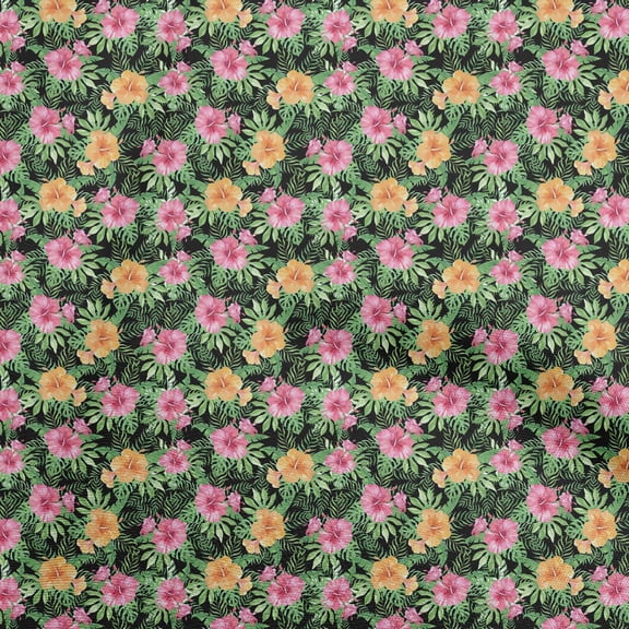 oneOone Polyester Spandex Black Fabric Tropical Dress Material Fabric Print Fabric By The Yard 56 Inch Wide