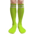 thumbnail image 3 of COUVER Women's Cotton 2 Striped Knee High Fashion Tube Socks, Bright Lime Green / White, 1 Pair, 3 of 8