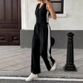 thumbnail image 4 of Women's Color Casual Fashion Sleeveless Vest And Pants Two-piece Set Black L Black L, 4 of 7