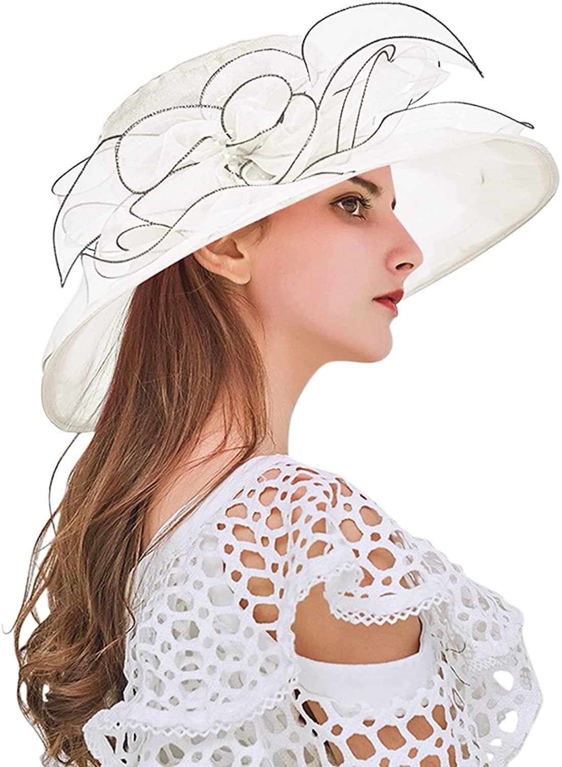8949 2025 Derby Hats For Women Ladies, Classy Organza Sun Hat, Church Tea Organza Fascinator Tea-Party Derby-Hats for Women - Flower  main image 4