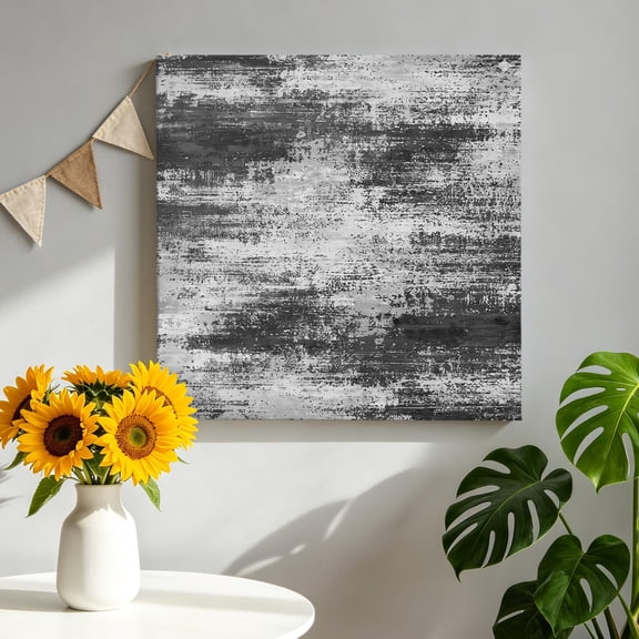 Black Gray Canvas Wall Art Framed Wall Decor for Living Room Bedroom Bathroom, Abstract Smoky Texture Distressed Mottled Art Canvas Pictures Ready to Hang Decor, 8"x8"