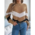 thumbnail image 6 of Womens Sweater Pullover Casual Long Sleeve Crewneck Color Block Pullover Knit Sweater for Women Khaki S, 6 of 8