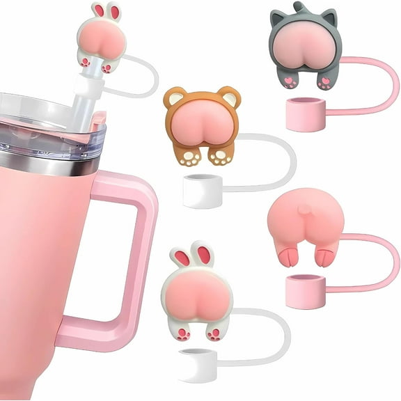 Silicone Straw Toppers size 8-10 mm and Charms For Cup Tumblers, Accessories Set For 30,40 Oz Cup Tumbler, Gift For Birthday Party Decoration (Funny Animal)