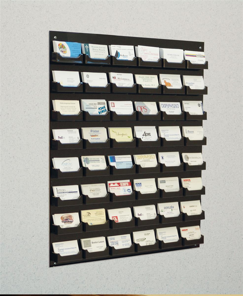 48-Pocket Wall Mount Business Card Holder Rack - Black Acrylic (BCCBLKWM48)