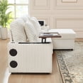 thumbnail image 2 of Muumblus L-Shaped Sectional Sofa with Storage Ottoman, Corduroy Cloud Couch with Bluetooth Speaker & Side Table, Modern Living Room Furniture, White, 2 of 10
