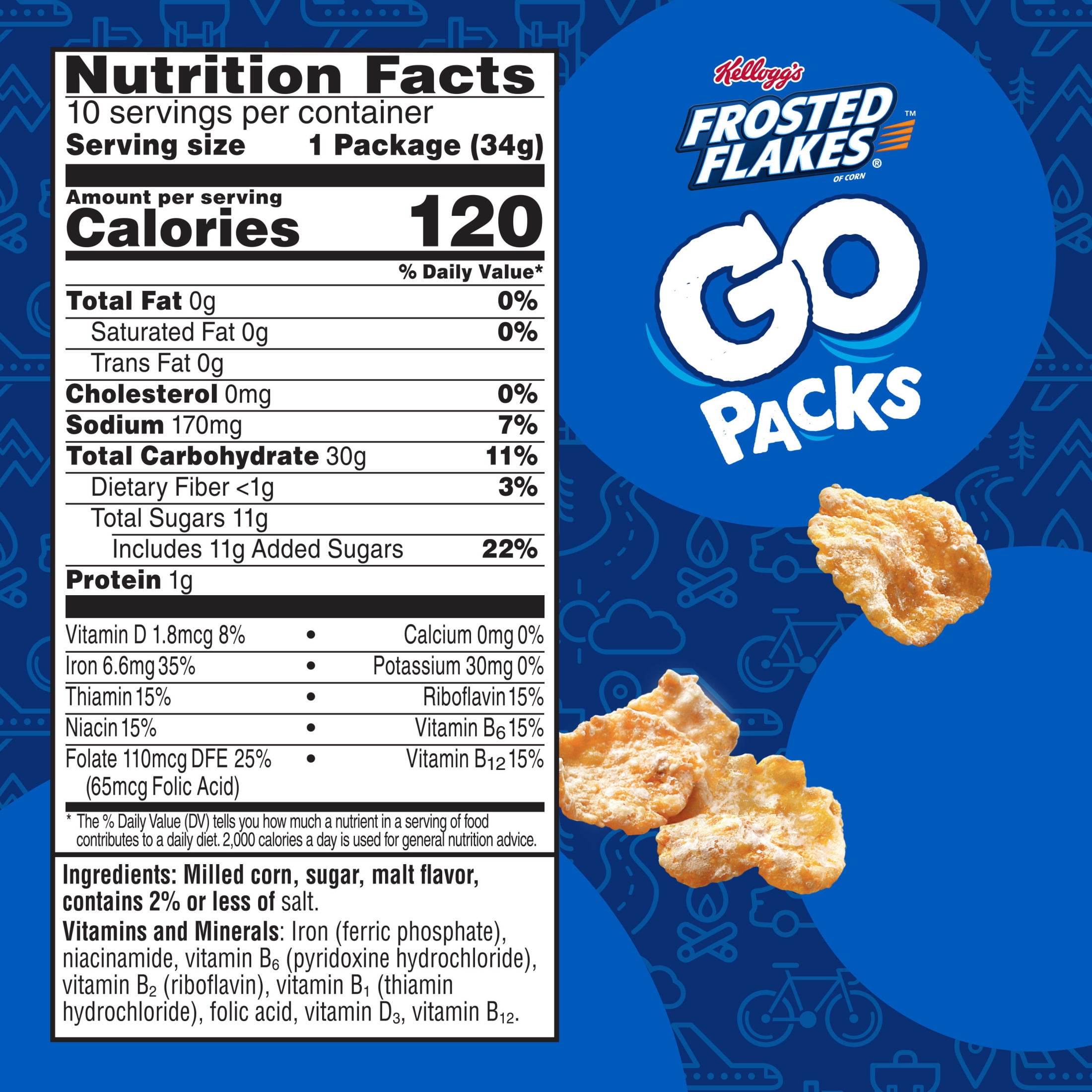 (4 pack) Kellogg's Frosted Flakes Go Packs Cereal, Kids Snacks, Lunch Snacks, Original, 12oz Box (10 Pouches)