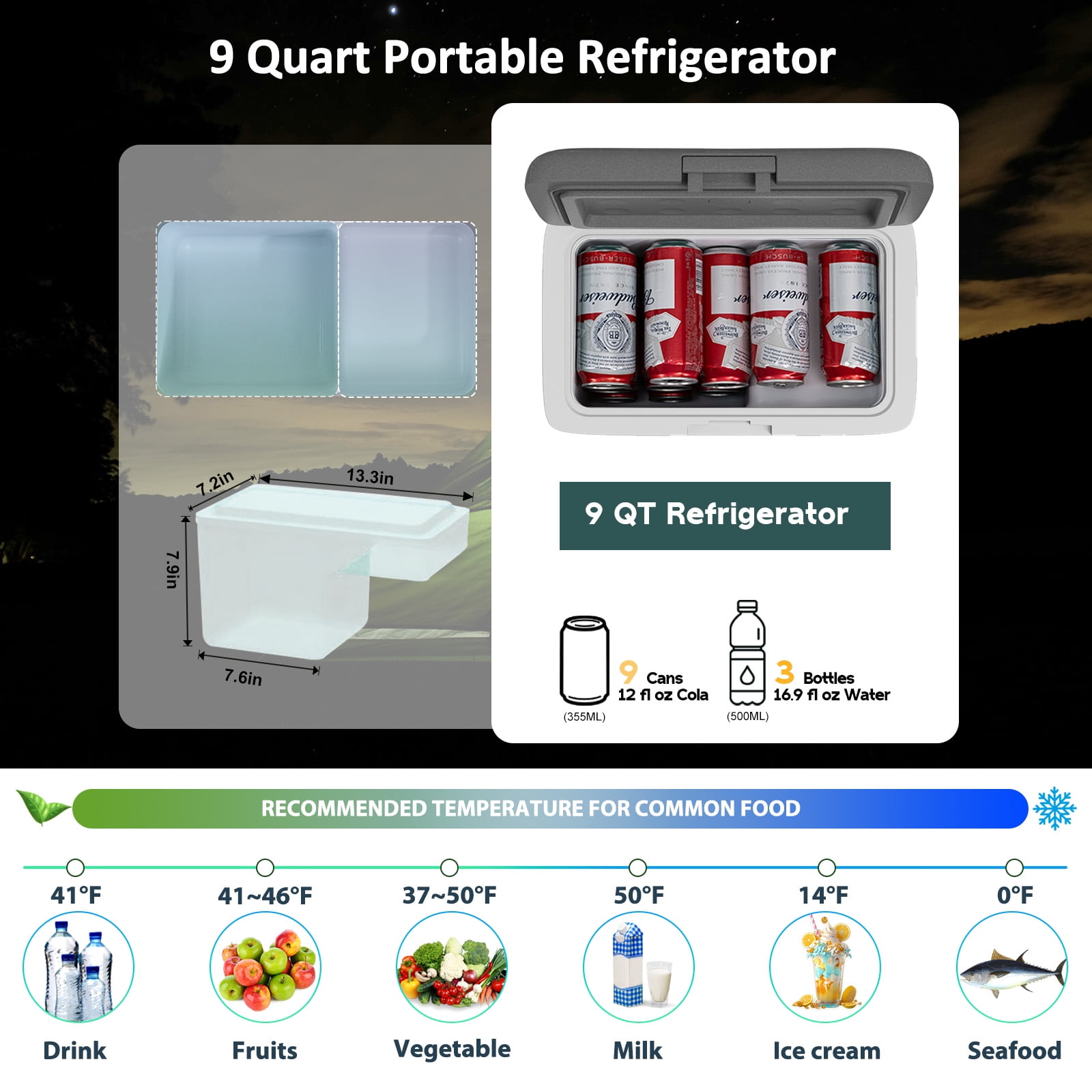 Alpicool MG9 Mini Portable Freezer, 12 Volt Car Refrigerator, 9 Quart Fast Cooling, with 12/24V DC and 100-240V AC for Outdoor, Camping, RV, Truck
