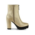 thumbnail image 3 of BLISSFUL STEP Women's Platform Zip Ankle Chunky Heel Boots Gold 6.5, 3 of 7
