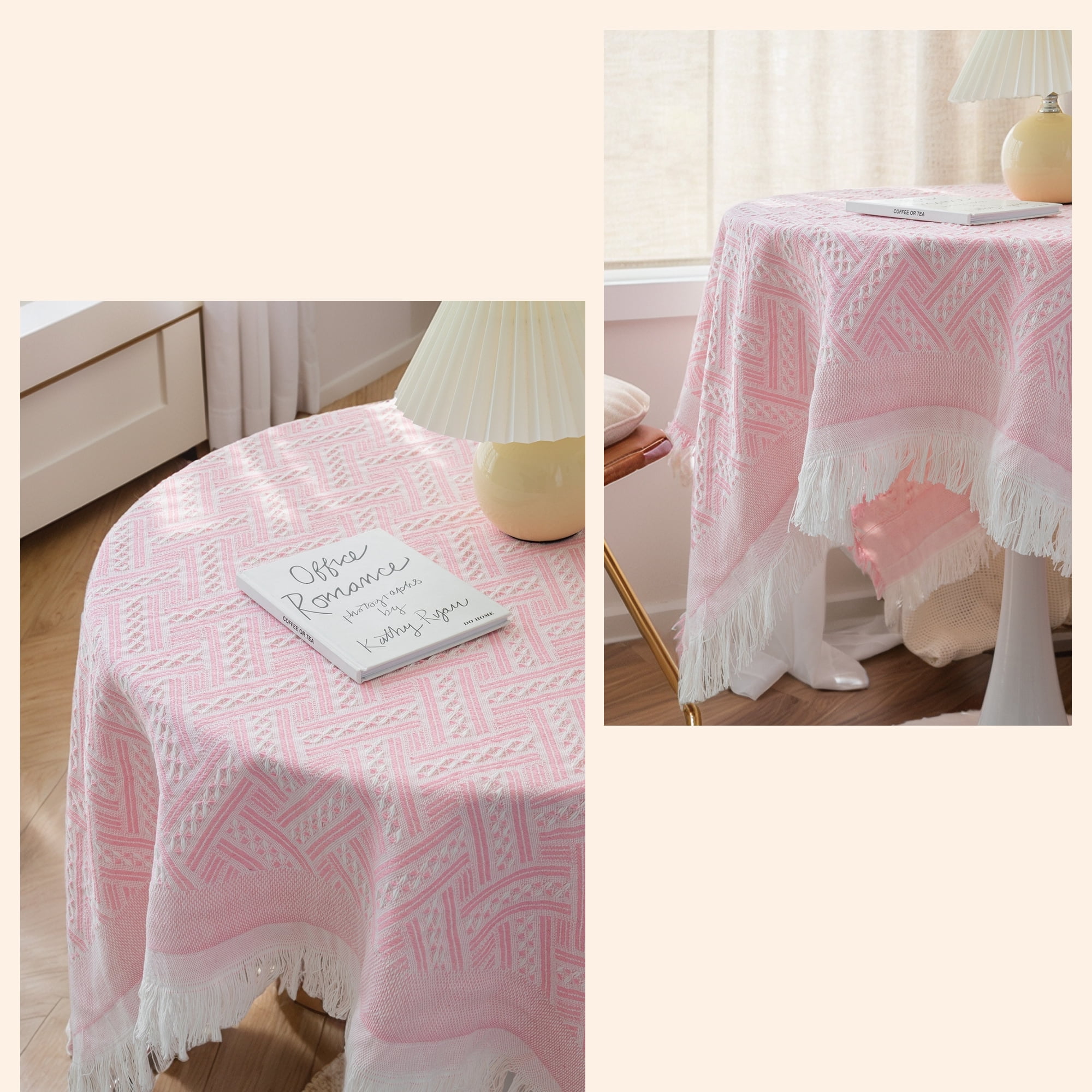 Unique Bargains Tablecloths with Tassel for Multiple Use Pink 35.4"x35.4"