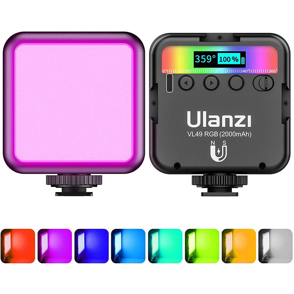IVISII G2 Pocket RGB Video Light,12W Built-in 4300mAh Rechargeable Battery 360°Full Color Gamut 9 Light Effects,2600-10000K LED Camera Light Panel with Aluminum Alloy Body Adjustable Tripod Stand