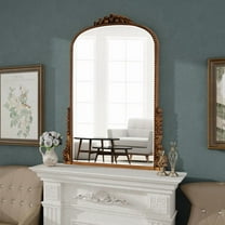 SHYFOY Vintage-Inspired Arched Full-Length Mirror with Ornate Wooden Frame - Decorative Floor Mirror for Living Room & Bedroom