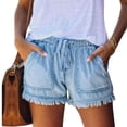 thumbnail image 3 of Sonducket Pantalones cortos de mezclilla Cordón Transpirable Mujeres Jean Pantalones de chándal con bolsillo Ejercicio Fitness Ropa de verano Prendas para la parte inferior del cuerpo Azul claro M, 3 of 6