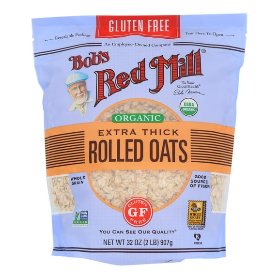 Bob's Red Mill Gluten Free Organic Thick Rolled Oats, 32 Ounce (Pack of 4)