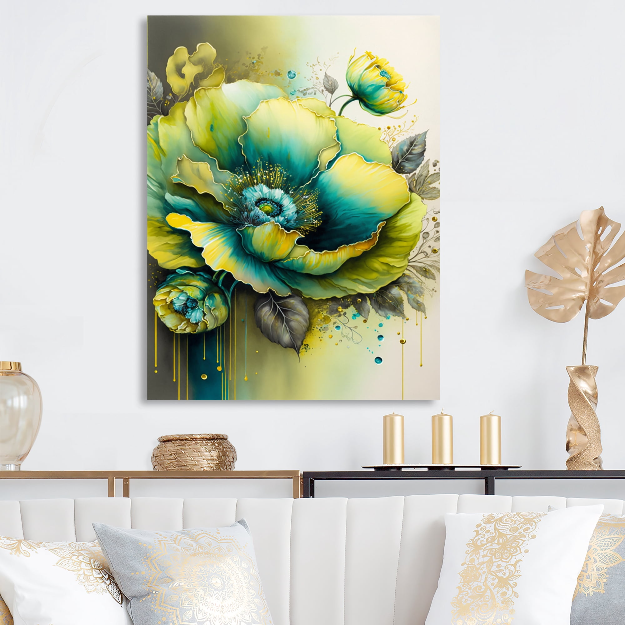 Designart Green Blooming Flower III Canvas Wall Art