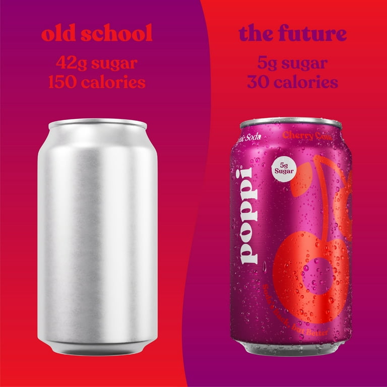 poppi Cherry Cola Prebiotic Soda, 12 oz Cans, 12 Pack, Low Sugar