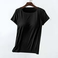 thumbnail image 6 of HomeDM Womens Short Sleeve T-Shirts Built-in Bra Crew Neck Solid Color Basic Tees Workout Crop Tops - Black/L, 6 of 9