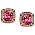thumbnail image 2 of Bling Jewelry Womens Fuchsia Red Pink Square Cushion Cut Stud Earrings CZ Simulated Ruby Cubic Zirconia Rose Gold Plated, 2 of 5