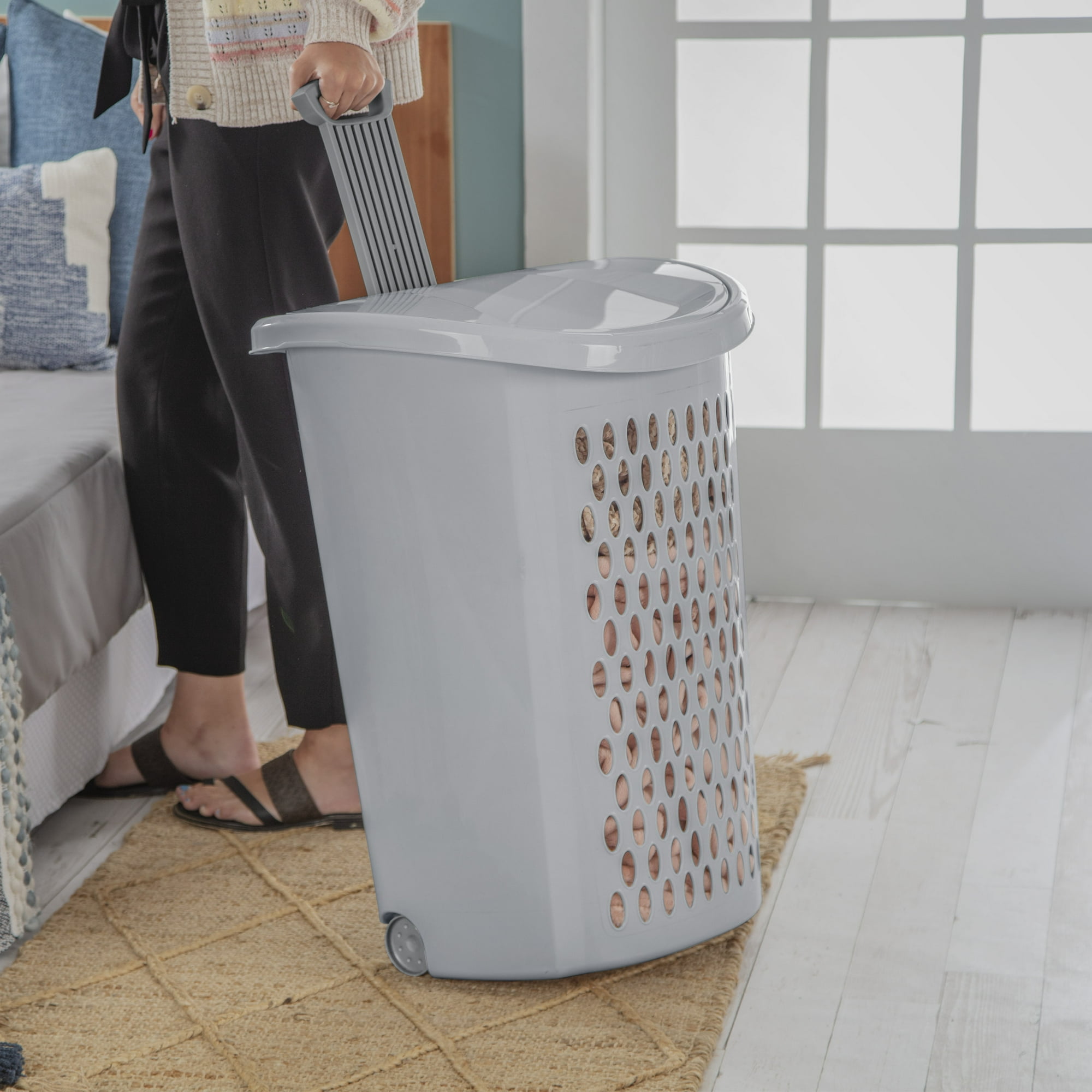 Sterilite Ultra™ Wheeled Hamper, Plastic Laundry Hamper with Wheels for Easy Transport, Gray