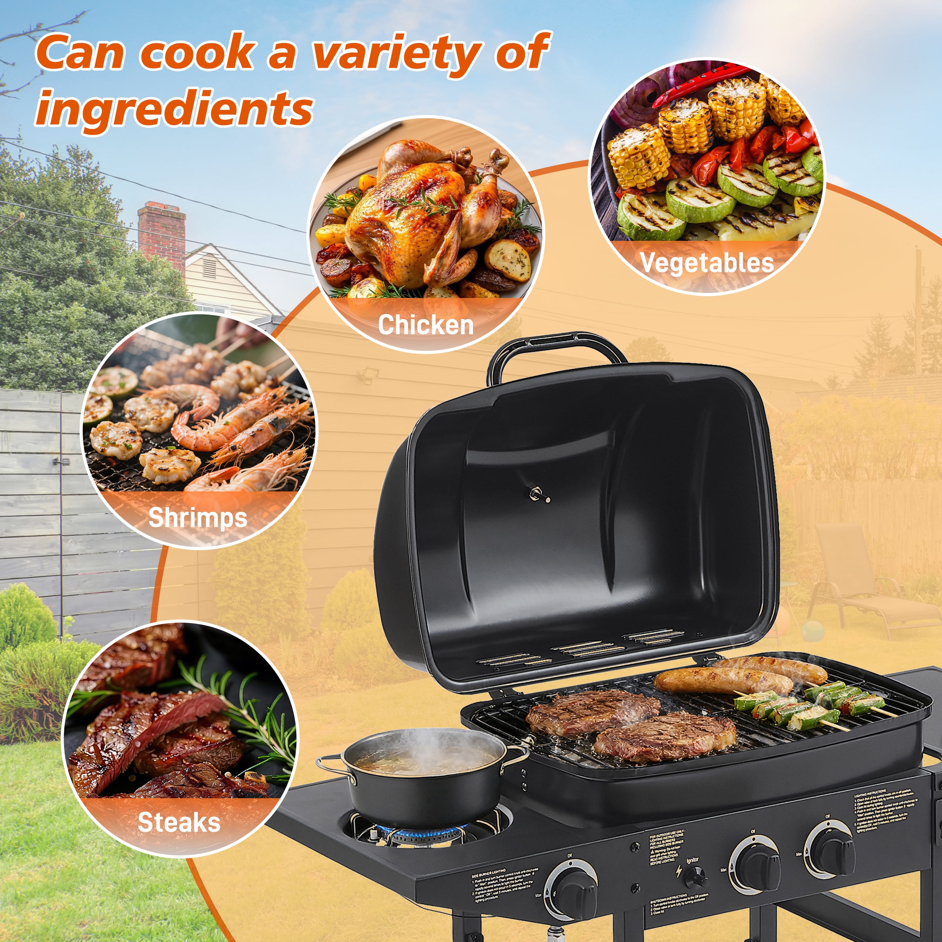 2 Burner Propane Gas Grill with Side Burner, 24000 BTU Outdoor BBQ Grill, Stainless Steel with Enameled Grates & Side Tables, Freestanding Patio Cooker for Backyard Kitchen