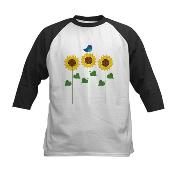 CafePress - Sunflower Garden Bird Baseball Jersey - Kids Cotton Baseball Jersey, 3/4 Sleeve Shirt