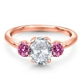 thumbnail image 3 of Gem Stone King 18K Rose Gold Plated Silver Ring Oval Topaz and Pink Moissanite (1.96 Cttw), 3 of 6