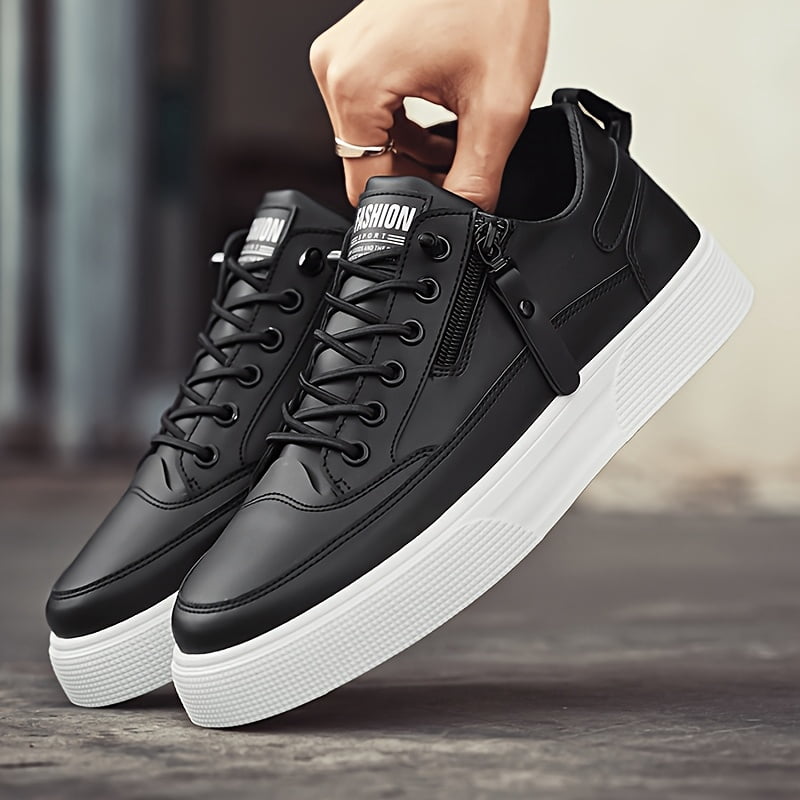 Men'S White Sneakers, Black Sneakers, Two-Color Low-Top Casual Sports Shoes, Outdoor Hiking Lace-Up Zipper Embellished Skateboard Shoes, Large Size Fashion Trendy Versatile Street Spring, Summer