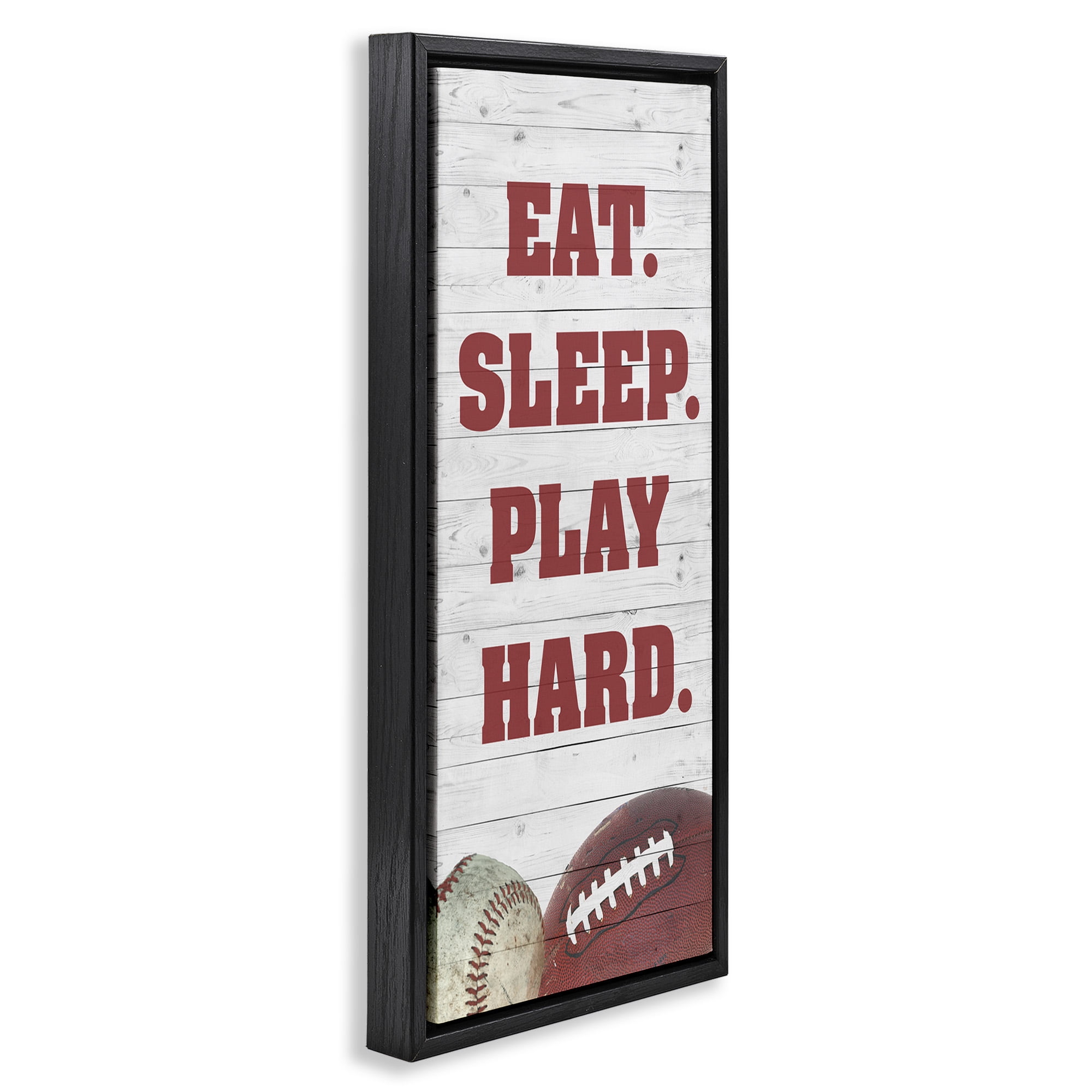 Stupell Industries Eat Sleep Play Hard Sports Sports Painting Black Floater Framed Canvas Art Print Wall Art, 15 x 31