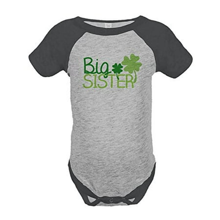 

7 ate 9 Apparel Baby s Big Sister St. Patricks Day Grey Raglan Onepiece