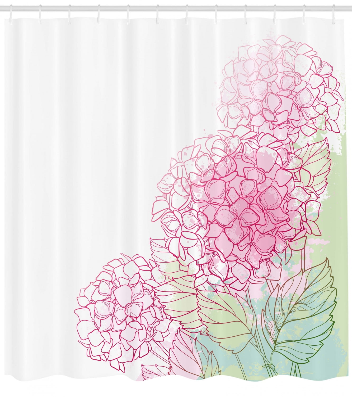 Hydrangea Shower Curtain, Summer Botanical Image of Grunge Paint Flowers, Fabric Bathroom Set