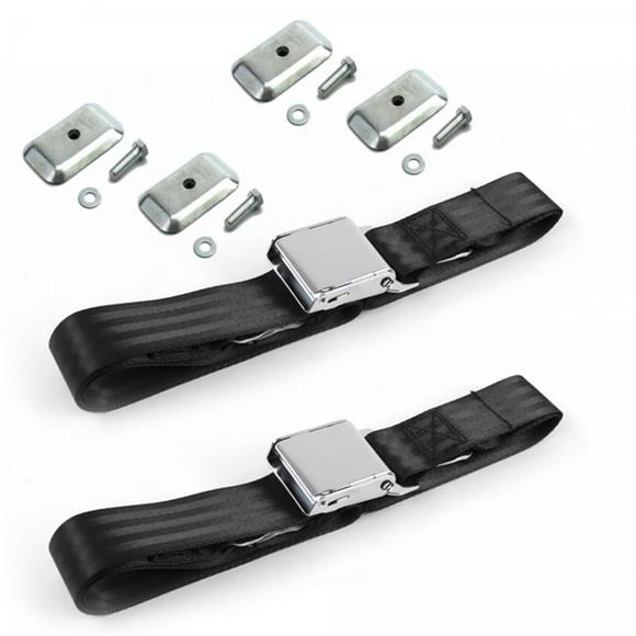 Airplane 2 Point Black Lap Bucket Seat Belt Kit with Bracketry for AMC Hornet 1970-1977 - 2 Belts