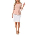 thumbnail image 2 of INSPIRE CHIC Women's Floral Lace Blouse Off Shoulder Sheer 3/4 Sleeve Peplum Top M Grey Pink, 2 of 5