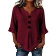 thumbnail image 2 of Only Moment Lightweight Soft Casual Shirts for Women 3/4 Sleeve V Neck Ruffle Sleeves Cotton and Linen Dressy Collared Shirts Trendy Business Casual Work Blouses Vacation Outfits 2026 Wine,S, 2 of 9