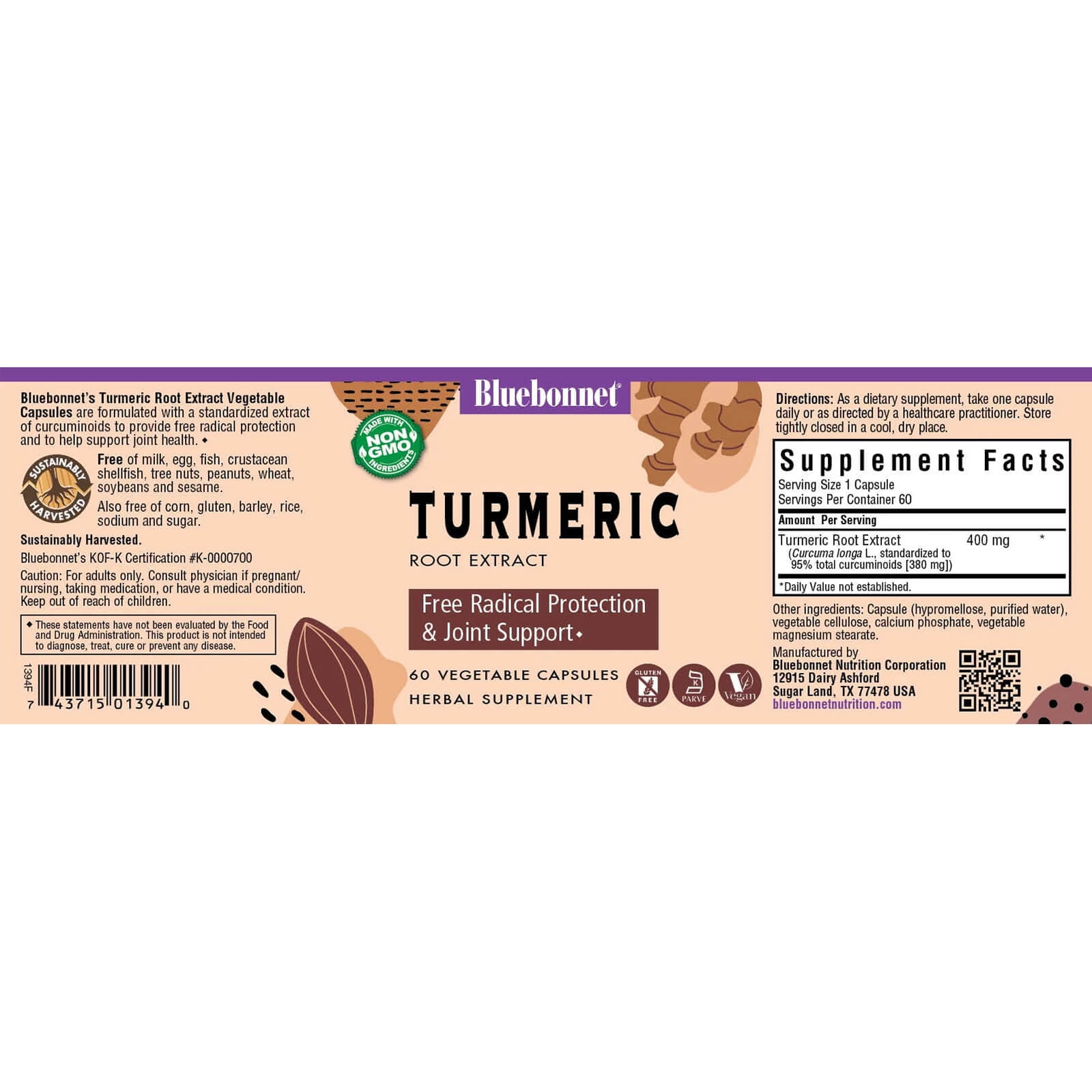 Bluebonnet Nutrition Turmeric Root Extract Supplement, 60 Count