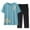 Light Blue, variant on Women's Flower Print Short Sleeve Crew Neck Jacquard Offset Printed Shirt and Cropped Pants Set Summer Round Neck XXXXL